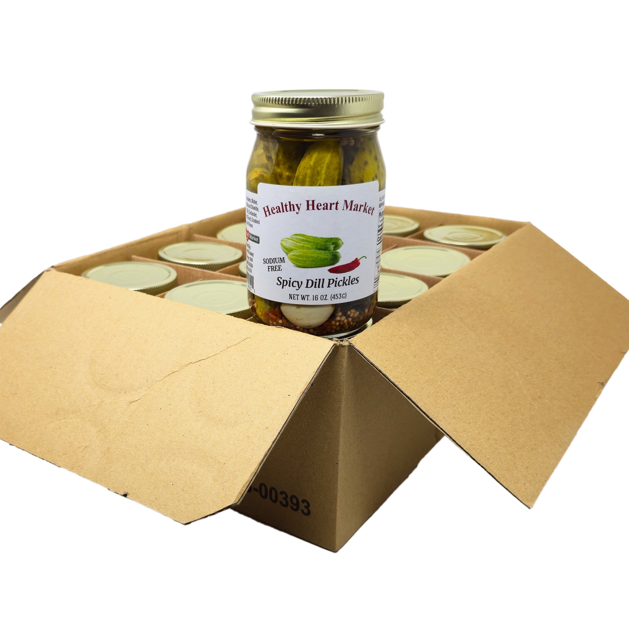 Case of 12 Healthy Heart Market Sodium Free Spicy Dill Pickles- 16oz.